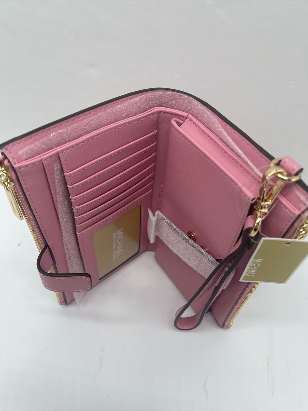 Michael Kors Jet Set Lg Double Zip Ombré Sign Logo Wristlet Wallet Carnation 
NW - Picture 8 of 16